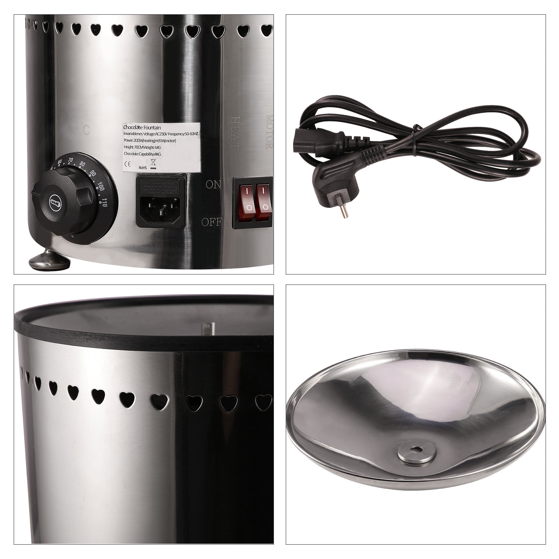 27.6" 5-Tier Heated Chocolate Fountain, Stainless Steel Construction w/Auto Temperature Control 86°- 230° F, for Up to 50 Guests