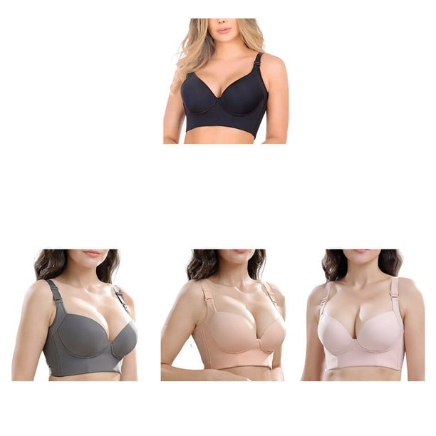 Women's Deep Cup Bra Full Back Coverage Wirefree Push up Bra Plus Size E Cup