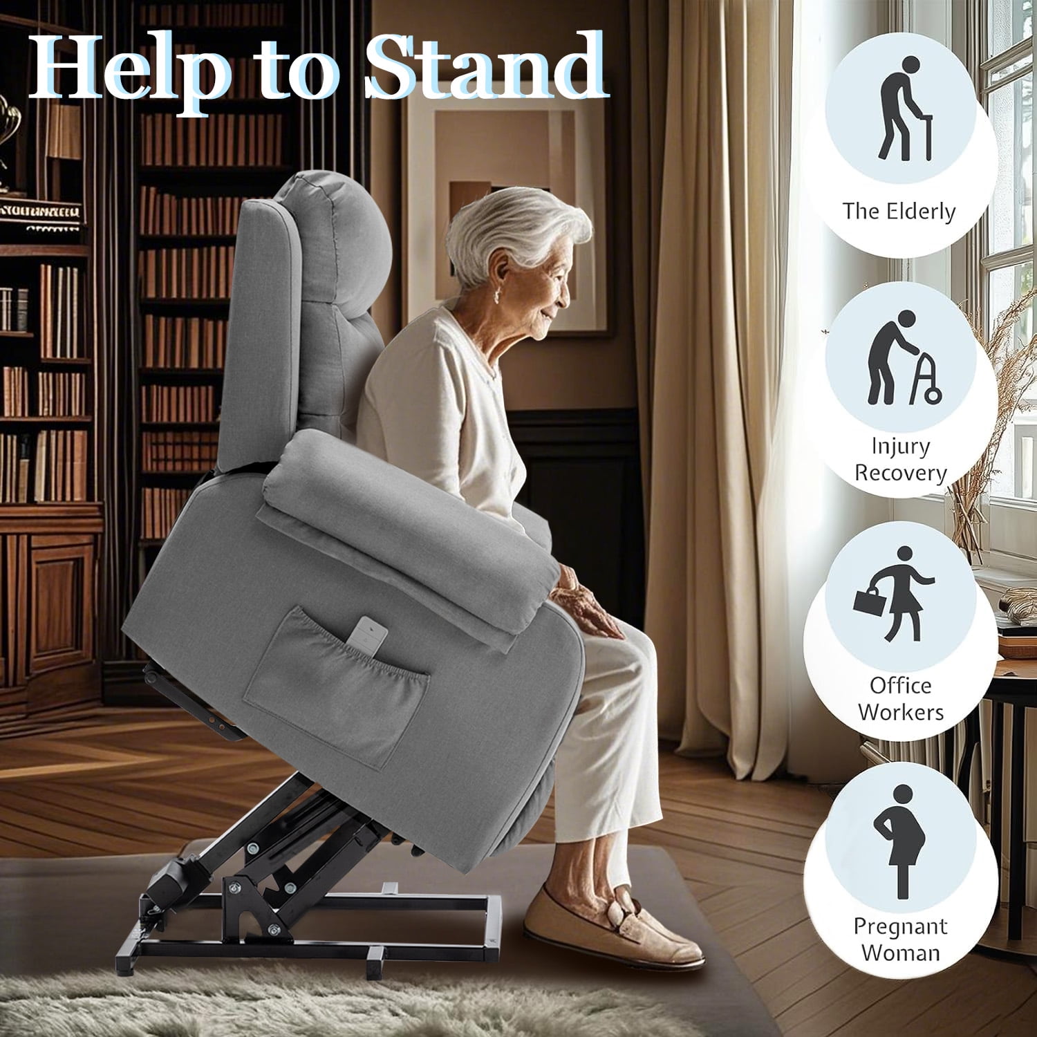 Korser Small Power Lift Recliner Chair for Elderly with Memory Function Linen for Living Room,Dark Grey