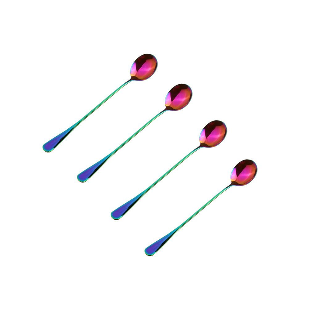 Set of 4 Long Handle Kitchen Table Spoon Round Teaspoons