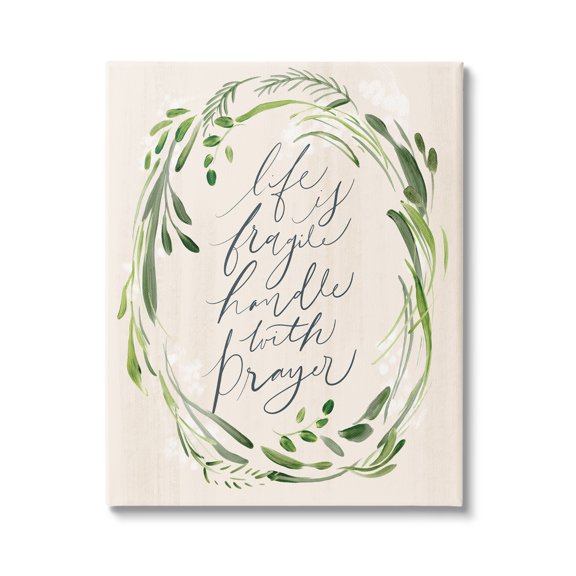 Stupell Industries Religious Prayer Phrase Script Botanical Leaf Border Graphic Art Gallery Wrapped Canvas Print Wall Art, Design by Caverly Smith