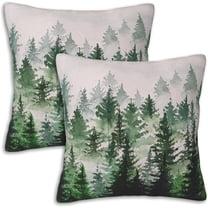 Set of 2 Throw Pillow Covers Soft Green Trees Pillow Cases 18x18 Inch Watercolor Foggy Forest Modern Home Decor Pillow Covers for Couch Bed Sofa