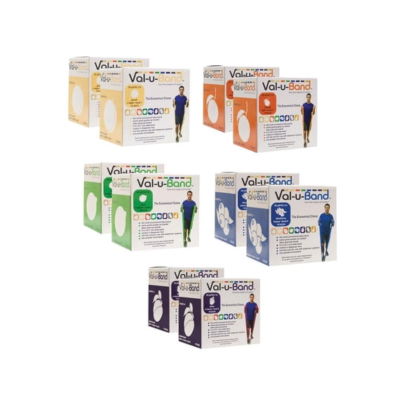 Val-u-Band exercise band, Twin-Pak (100 yard), 5 pc set (1 ea: peach through plum)