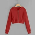 thumbnail image 2 of Miluxas Zip Up Hoodies for Girl Cropped Long Sleeve Sweatshirts Jackets Trendy Crop Tops Teen Girls Clothes Red 11 Years, 2 of 9
