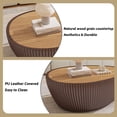 thumbnail image 3 of MDQMD 32.1'' Brown Modern Oval Coffee Table with Marble Top & Leather Covered,Round Stone Coffee Table for Living Room, 3 of 8