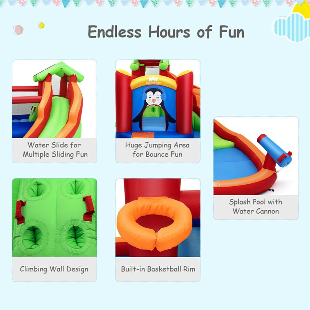 Aimee Lii Inflatable Slide Bouncer and Water Park Bounce House Without Blower, Bounce House Water Slide for 5-10