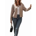 thumbnail image 3 of Women Cropped Jacket Fashion Plaid Zip Shirt Fall Coat Tops Brown XL, 3 of 9