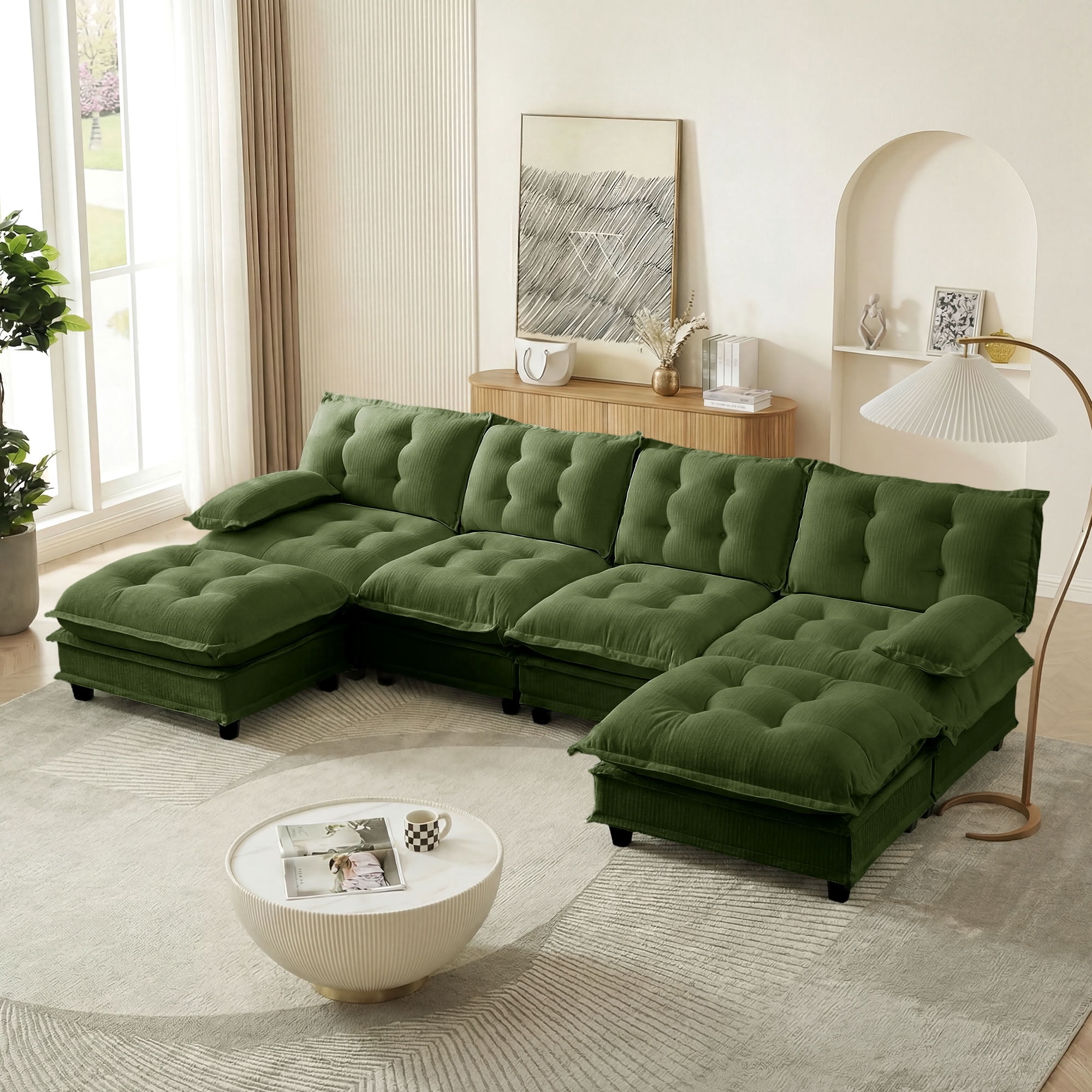 MAYEERTY 138 Inch Modular Sectional Sofa with 2 Ottomans, U-Shaped 4-Seater Chenille Couch for Living Room Bedroom Apartment
