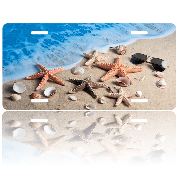 1 Pcs 2D Flat License Plate Covers & Frames, Seashells and For Decorative Front, Waterproof For Decoration Aluminum License Plate Covers & Frames Cover For Men Women, 12" X 6"