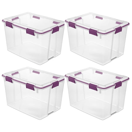 Sterilite 80 Quart Gasket Storage Box w/ Lid & Latches, Clear (4 Pack)