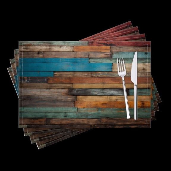 BaHomeck placemats Set of 4 Wooden Wall With Multicolored Wood Planks Cotton Linen rectangle Placemats for Kitchen Dining Table Indoor,Outdoor,18*12inch