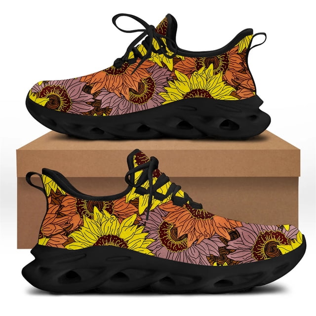 Zapatos con estampado de girasol amarillo para mujer, zapatillas deportivas de malla ligera, zapatos de plataforma