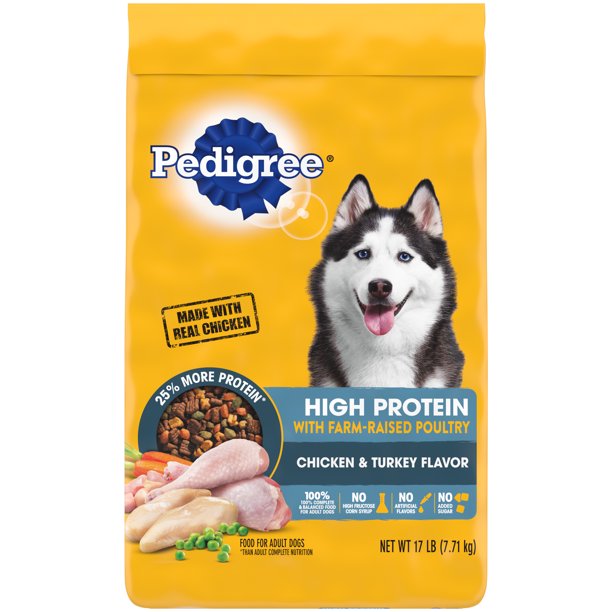 PEDIGREE High Protein Adult Dry Dog Food Chicken and Turkey Flavor Dog Kibble, 17 lb. Bag