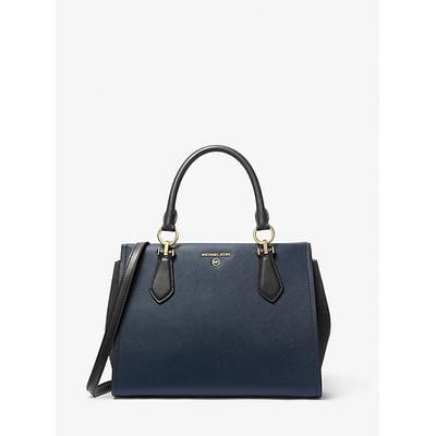 Michael Kors Marilyn Medium Saffiano Satchel,Black/Admiral