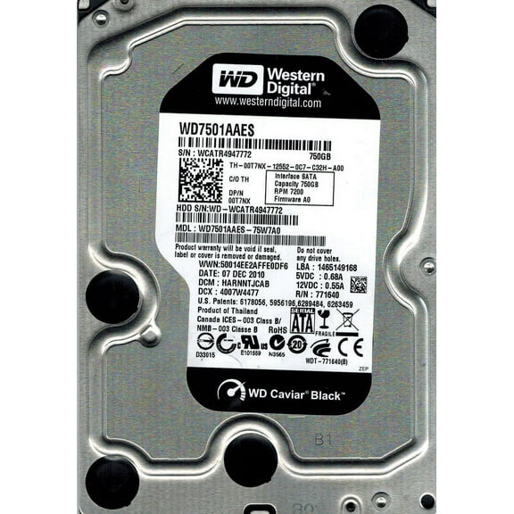 Western Digital WD7501AAES-75W7A0 750GB DCM: HARNNTJCAB