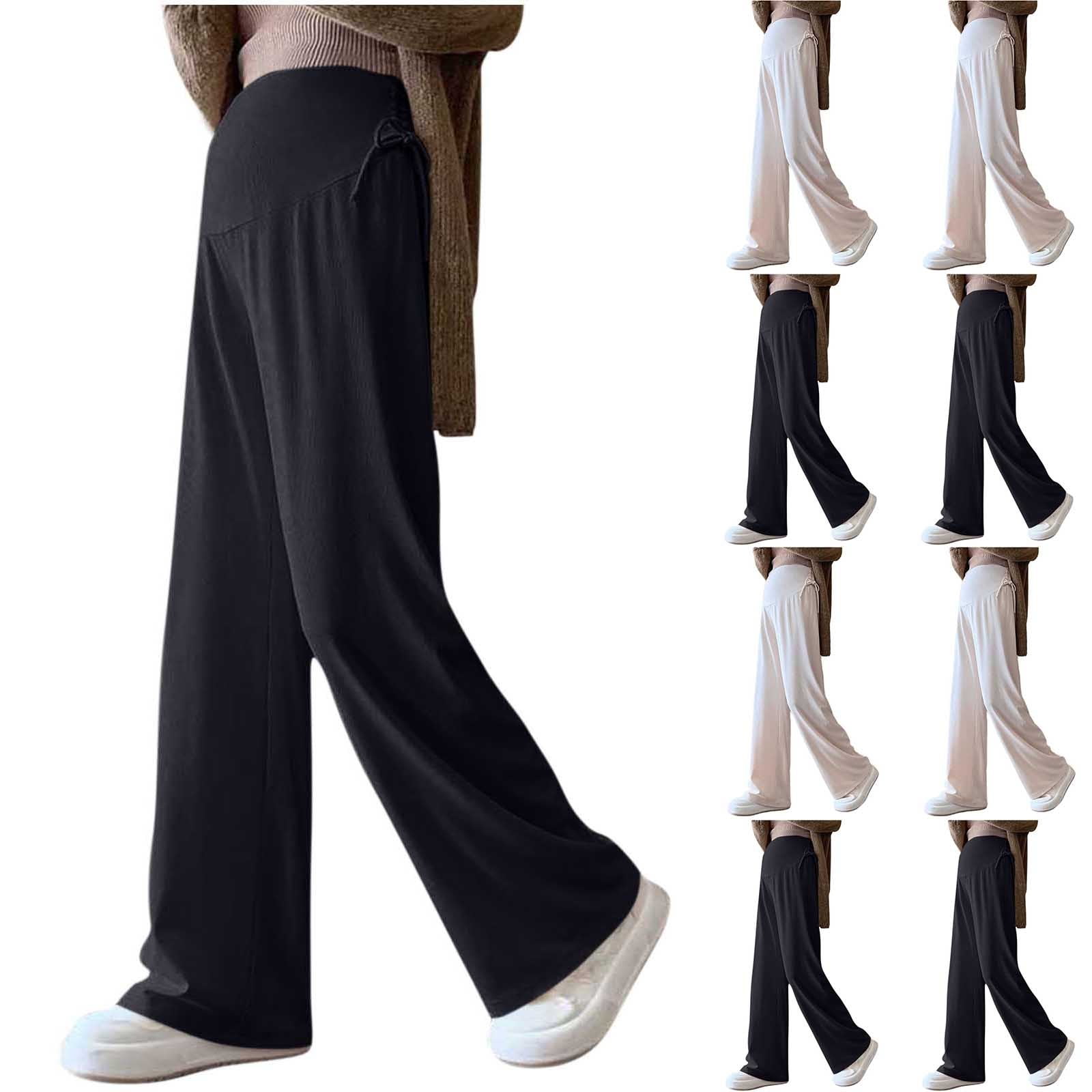 ShaoRunShi Women's Maternity Pants Wide Leg Ribbed Over The Belly Pregnancy Pants Casual Lounge Work Trousers with Pockets