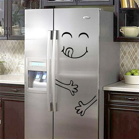 Dvkptbk Wall Sticker Kitchen Fridge Wall Sticker, Cute Sticker Fridge Happy Delicious Face Kitchen Fridge Wall Refrigerator Vinyl Stickers Cute Home Decor 1 Set Home Decor