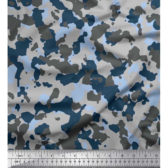 Soimoi Rayon Crepe Fabric Two Tone With Grey Camouflage Print Sewing Fabric Yard 46 Inch Wide