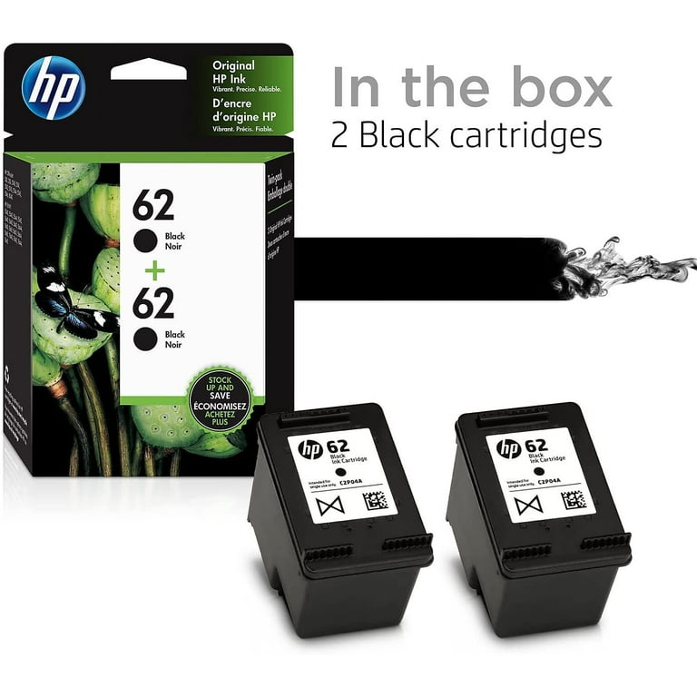 HP 62 | 2 Ink Cartridges | Black | Works with HP ENVY 5500 Series
