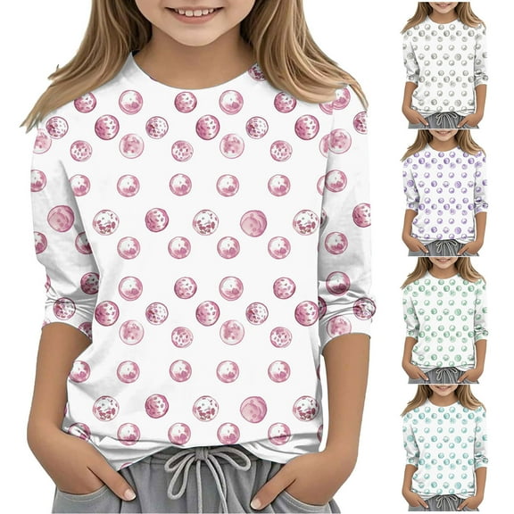 MKOSPLRT Summer Tops for Kids 3-12Y Crewneck 3/4 Sleeve Cute Shirts Casual Polka Dot Graphic Tees Funny Running Shirts for Girl Boy