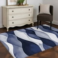 thumbnail image 3 of 2.7x5 Area Rugs, Navy Blue Non-Skid Rubber Backing Large Rectangle Rugs - Living Room Bedroom Home Office, Modern Moire Abstract Ripple Geometric Indoor Floor Mat Carpets Washable Rug, 3 of 9