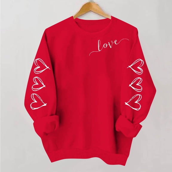 YueHuiYing Women's Oversized Sweatshirt with Heart Pattern Print Crew Neck Long Sleeve Hoodless Valentine's Day Casual Top