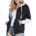 thumbnail image 2 of Doublju Women's Lightweight Contrast Zip Up Hoodie Jacekt with Plus Size, 2 of 5