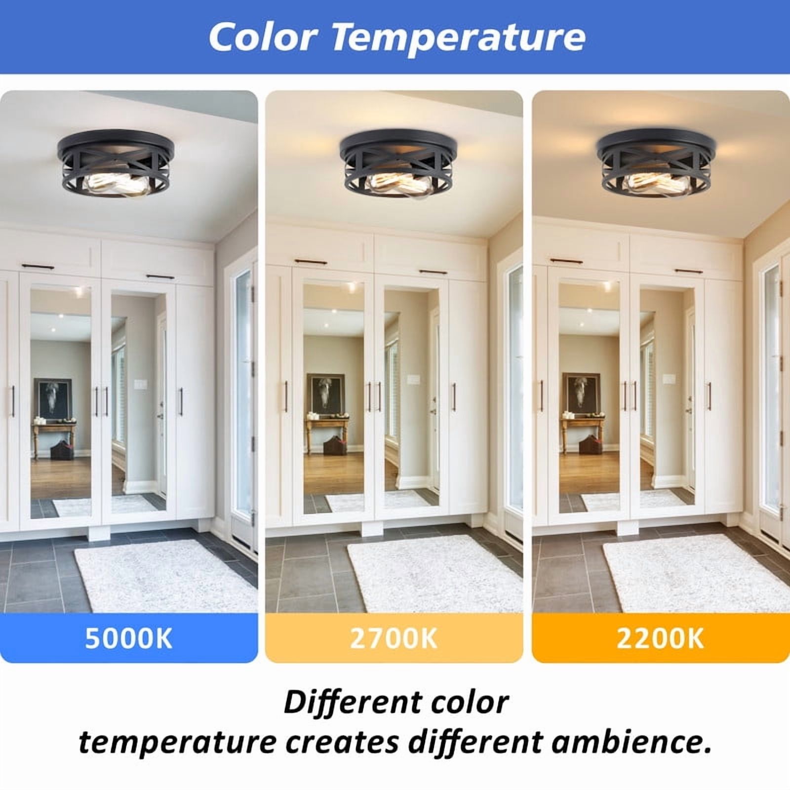 GCGAFUL Farmhouse Black Flush Mount Ceiling Light, 2-Pack photo 4