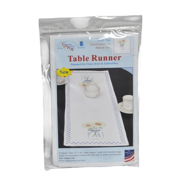 Jack Dempsey Stamped Table Runner/Scarf 15"X42"-Sunflowers In Mason Jar