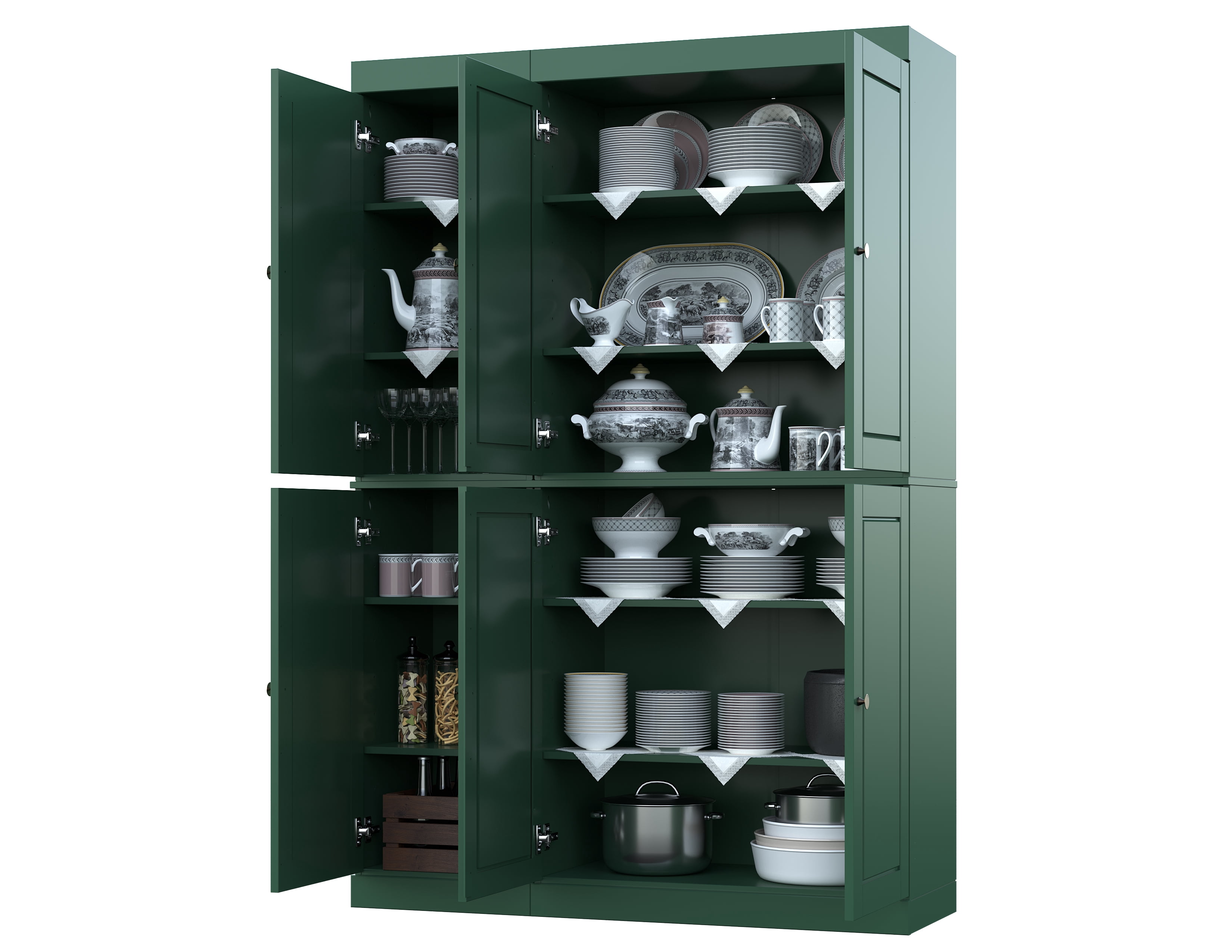 Palace Imports 100% Solid Wood Kitchen Pantry Storage Cabinet with Doors and Adjustable Shelves, 6-Door, Green