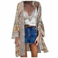 thumbnail image 3 of CAIXIA Womens Bohemian Print Loose Long Sleeve Cardigan, Lightweight Casual Beach Holiday Vacation Cover Up Top,Beige, 3 of 7