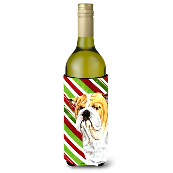 Carolines Treasures SC9334LITERK Bulldog English Candy Cane Holiday Christmas Wine Bottle Hugger Wine Bottle multicolor