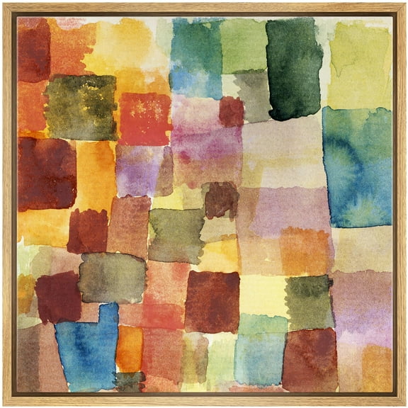 IDEA4WALL Framed Canvas Print Wall Art Pastel Watercolor Abstract Squares - Soft Texture Colorful Blocks Modern Art Wall Decorative Relax/Calm Warm for Rooms - 24"x24" NATURAL