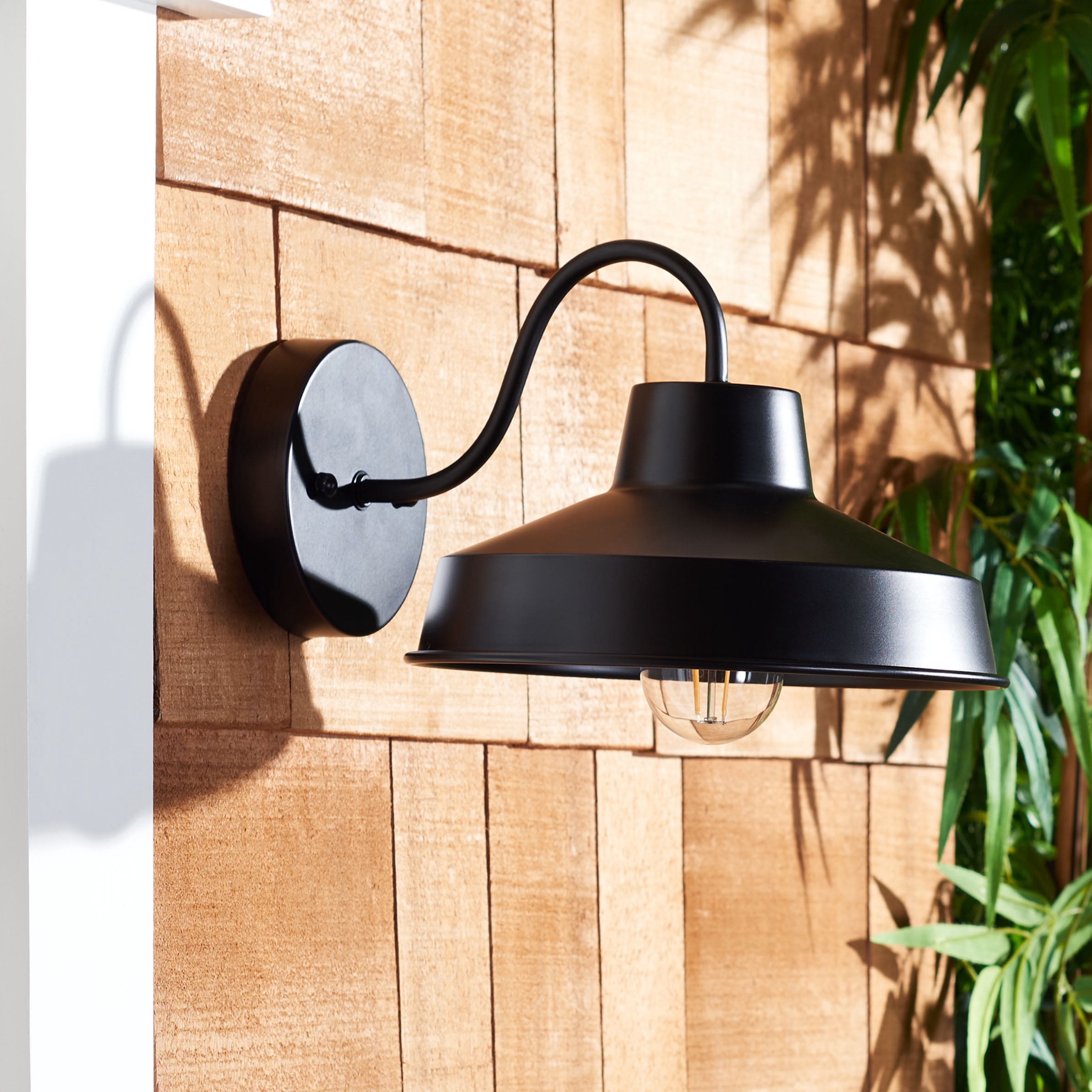 SAFAVIEH Quarry 2-Light A19 Black Steel Wall Sconce with Black Shade, Set of 2