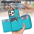 thumbnail image 3 of For Apple iPhone 13 Pro Max RFID Blocking Wallet Case Magnetic Flip Cover Multi-Card Slots Zipper Pocket With Ring Clasp Detachable Shoulder Strap And Wrist Strap,Blue,For iPhone 13 Pro Max, 3 of 10