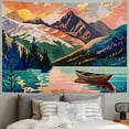 thumbnail image 2 of PRATYUS Pink Mountain Tapestry for Bedroom, Aesthetic Tree Sunrise Tapestries Wall Hanging, Nature Lake Forest Landscape Poster, White Cloud and Birds  Wall Decor for Home Bedroom Painting, 2 of 6