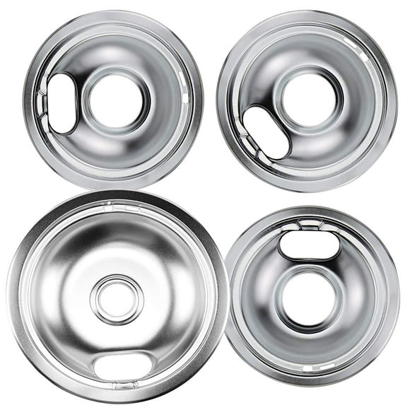 W10196405 W10196406 Stove Burner Drip Pan for Electric Stove Top, Compatible with Whirlpool Amana Maytag Kenmore Electric Range,Includes (1) 8" and (3)6" Chrome Burner Drip Pan by APPLIANCEMATES