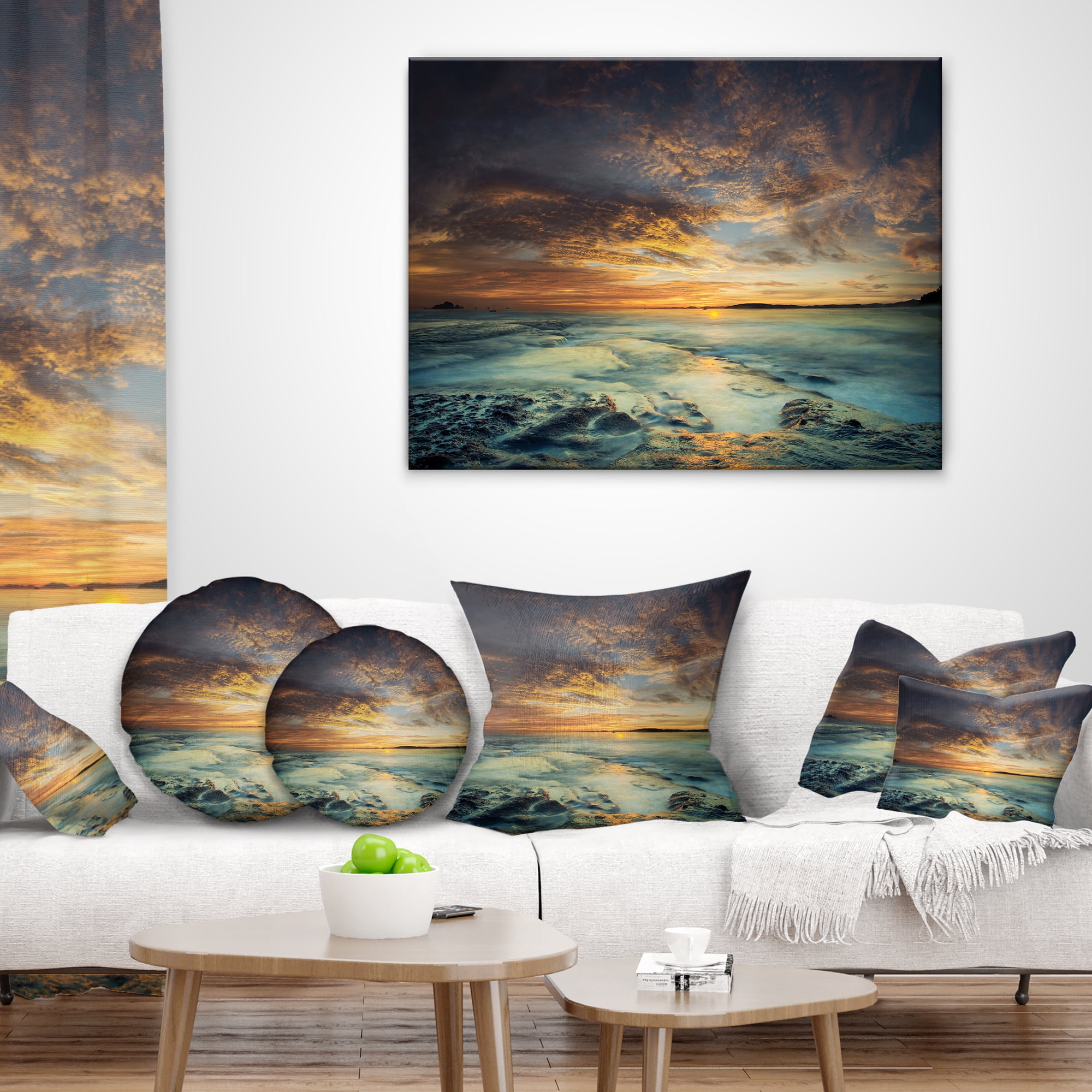 Designart The Tanah Lot Temple In Bali Island - Modern Beach Throw Pillow - 16x16