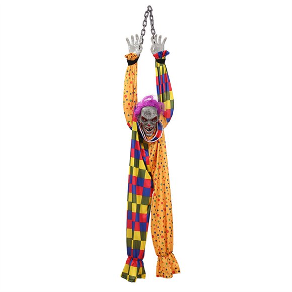 xiaxaixu Décoration d'Halloween Clown Suspendu avec Yeux Lumineux et Son Effrayant Clown Animé Décorations Accessoires de Maison Hantée