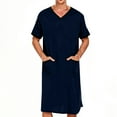 thumbnail image 2 of Lumeqa Mens Nightshirt Short Sleeve V Neck Nightgown Loose Fit Comfy Pajama Sleepwear Henley Sleep Shirt with Pockets, 2 of 6