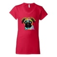 thumbnail image 2 of Pugs and Kisses Cute Dog Neon Rainbow Pug Dog Lover Womenâ€™s Standard V-Neck Tee, Red, Small, 2 of 3