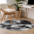 thumbnail image 4 of Abstract Black Grey Round Area Rug 4Ft Washable Circle Rugs for Bedroom Dining Room, Vintage Shabby Geometric Textured Non-Slip Carpet Floor Mats Indoor Outdoor Carpet Runner Aesthetic Home Decor, 4 of 8