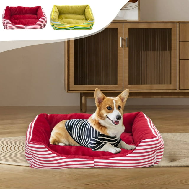 Cama para Mascotas para Gatos, Perros | Estilo Cueva Acogedora | Poliéster Rojo Verde a rayas | Tela suave, cómoda y transpirable | Plegable para almacenamiento en viajes | 17,7x13x4,7 pulgadas