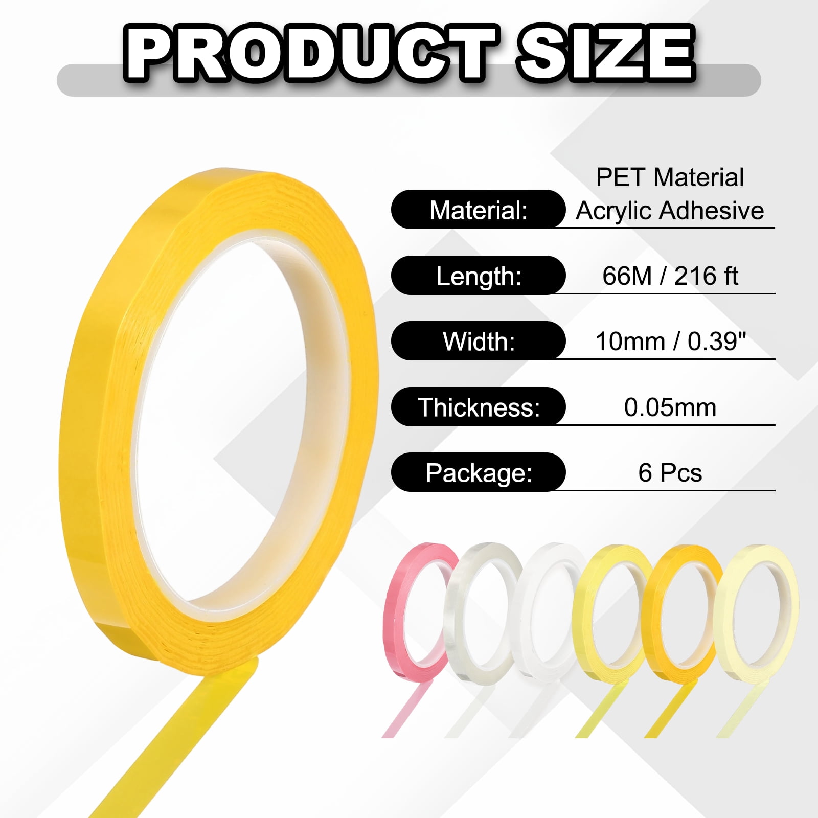 6 Rolls Tape, 0.4"x216ft Instruments Identification Tape Colored PET Adhesive for Steam Capacitors Circuit Boards Motors Electronic, 6 Light Color