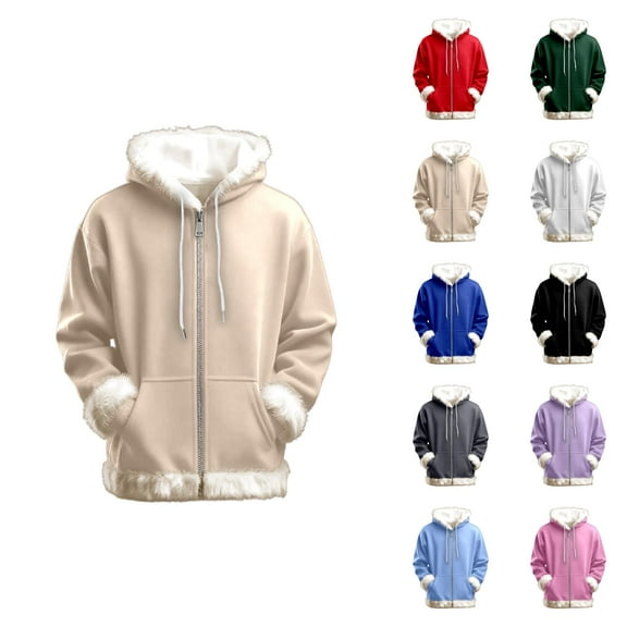 Women's Jacket Hoodie with Fur Trim 2025 Long Sleeve Fleece Lined Zip Up Hooded Sweatshirt with Pockets Coat Outerwear