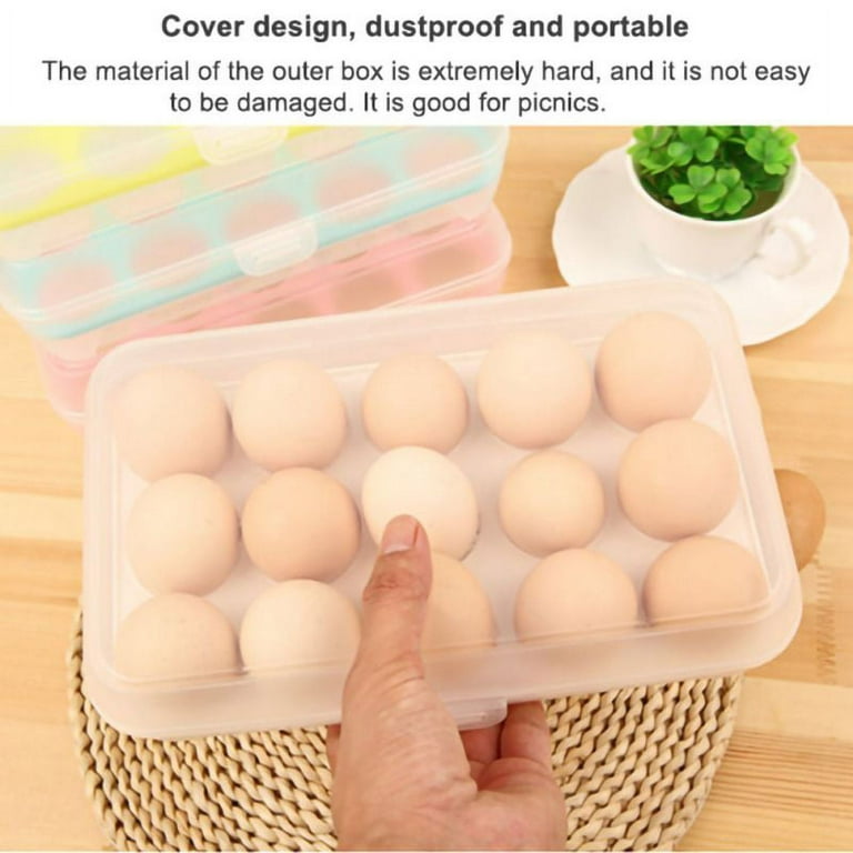 Egg Holder, Single Layer Deviled Egg Tray with Lid Egg Carrier Box  Dispenser Container for 15 Eggs 