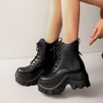 thumbnail image 3 of Dakaela Bottes à Plateforme à la Cheville pour Femmes, Talon Haut Épais, à Enfiler, Bottillons, Style Combat, Moto, à Talon Compensé, 3 of 8