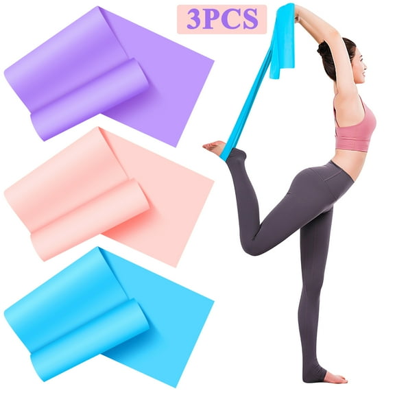 3Pcs Yoga Long Stretch Bands, TPE Loop Elastic Fitness Resistance Belt for Training Gym Workouts Exercise Sports (Pink, Blue, Purple)