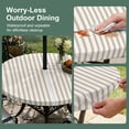 thumbnail image 5 of Round Outdoor Tablecloth with Umbrella Hole and Zipper, Thin Beige Striped Tablecloth with Elastic Waterproof, Farmhouse Modern Stripes Patio Table Covers for 36" - 44" Picnic Pool Tables, 5 of 9