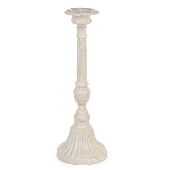 Sungmor Vintage Cast Iron Candlestick Holder,16.5 Inch Tall Distressed White Ornate Pillar Candle Holder,Rustic Decorative Candle Stand for Home,Farmhouse,Table Centerpiece Decor